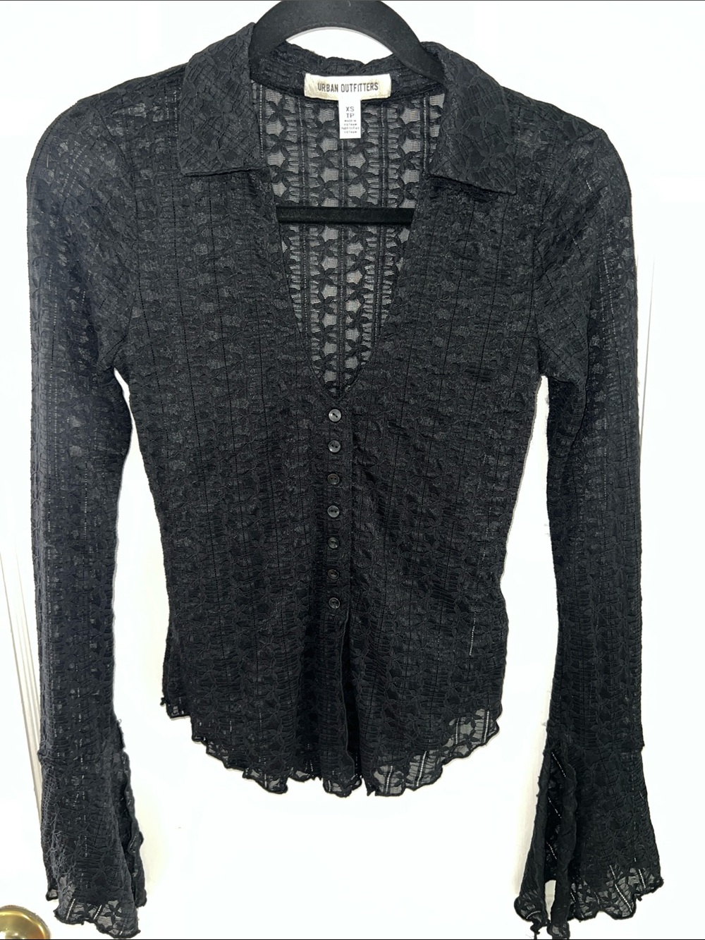 Urban Outfitters Black Sheer Lace Button-Down Blouse